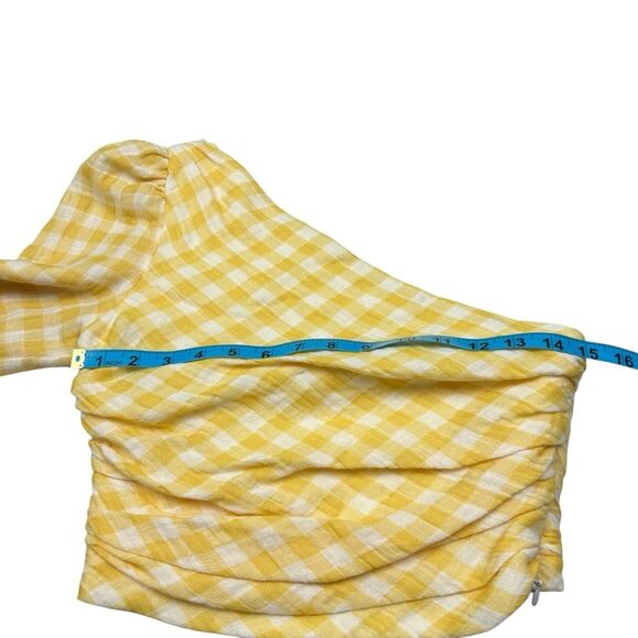 ZARA Yellow Checkered Gingham One Shoulder Blouse Size Small - Picture 6 of 7